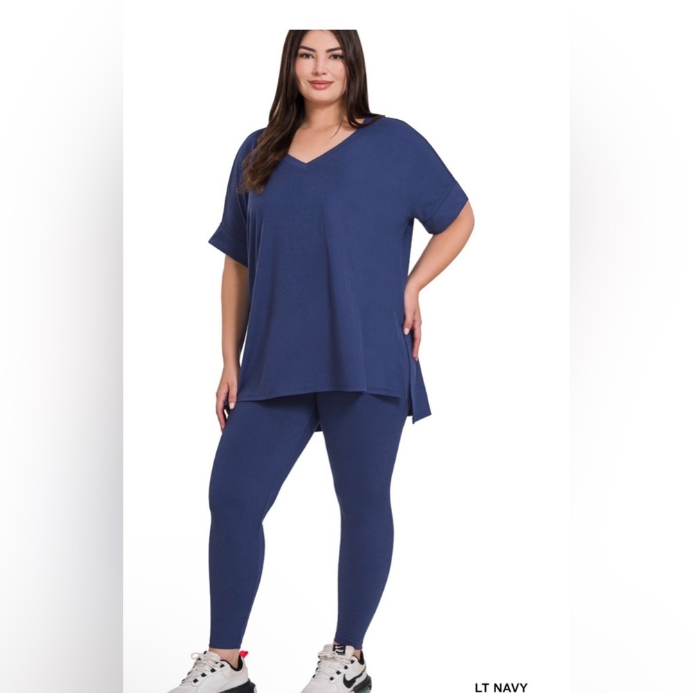Zenana PLUS BRUSHED DTY MICROFIBER LOUNGEWEAR SET short sleeve & leggings set
